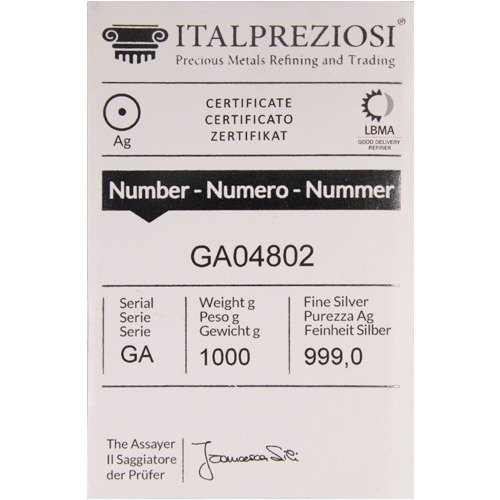 1 Kilo Italpreziosi Cast Silver Bar (New w/ Assay) - Image 3