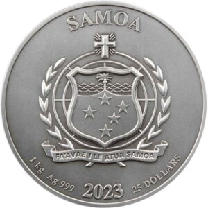2023 1 Kilo Antique Samoa Silver Vikings Coin (Box + CoA)